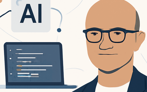 Artikelbild für den Artikel: CEO Satya Nadella sagt, dass bis zu 30 % von Microsofts Code jetzt von KI geschrieben werden